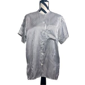 La Perla Satin Stiped Short-Sleeve Button Down Front Sz M Pajama Top